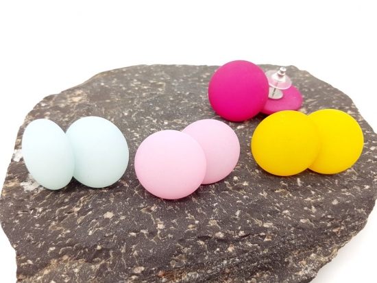 Preview: Matte Cabochon Ohrstecker rund hellblau, rosa, pink, gelb - klein